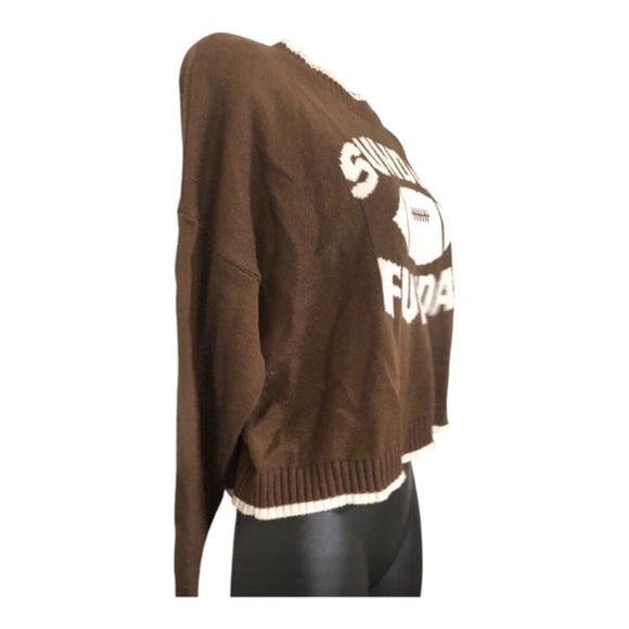 Jessica Simpson brown white trim crewneck Sunday Funday long sleeve sweater szXS - Picture 5 of 12